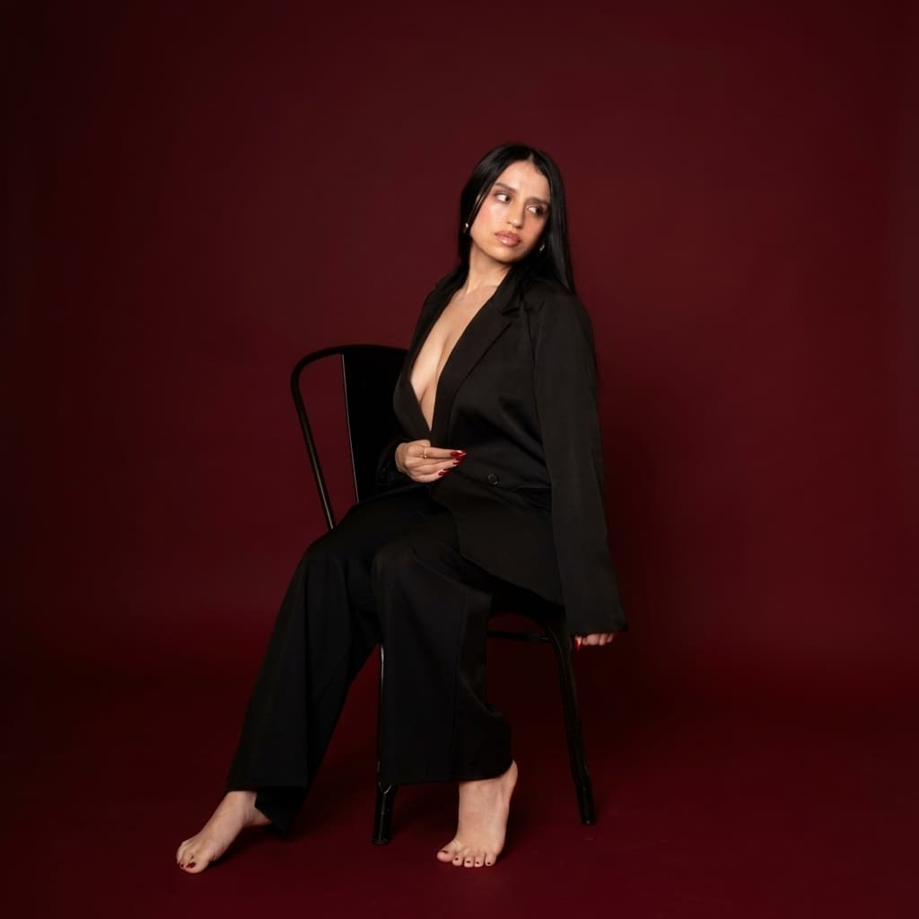 Hareli pop artist portrait red chair editorial fashion photography Buenos Aires